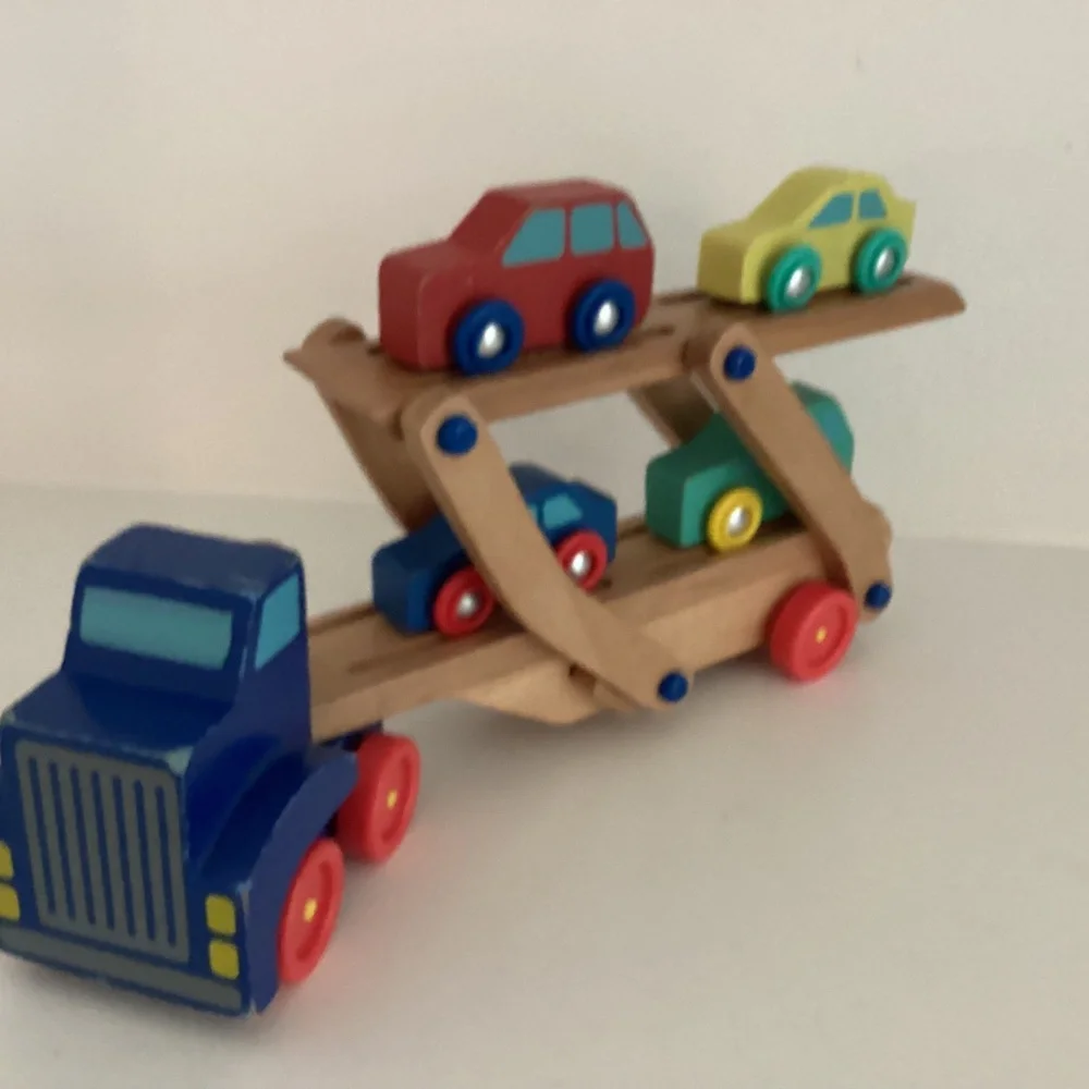 Melissa & Doug Car Carrier Truck and Cars Wooden Toy Set With 1 Truck and 4 Cars